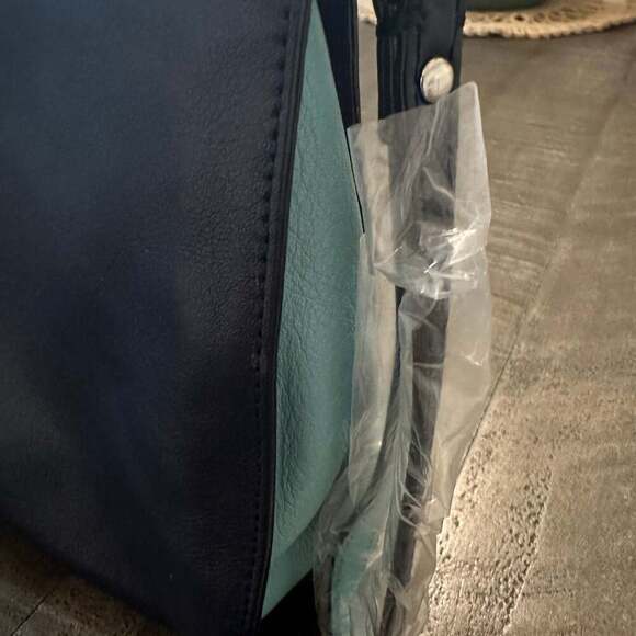 Halogen Navy and Lt Blue Large Leather Clutch Bag - Picture 3 of 6